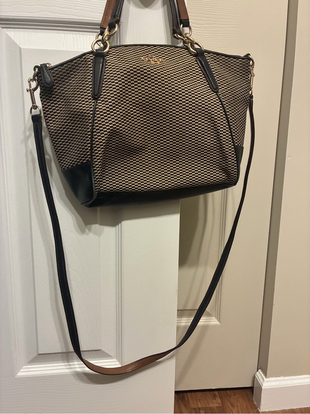 Coach Black and Tan Woven Crossbody Tote - Picture 7 of 7